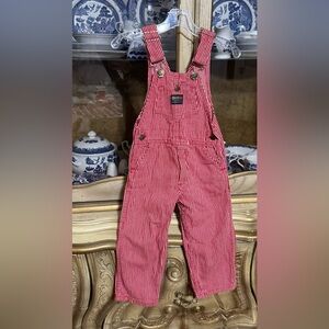 Vintage OshKosh USA red engineer stripe overalls 3t
